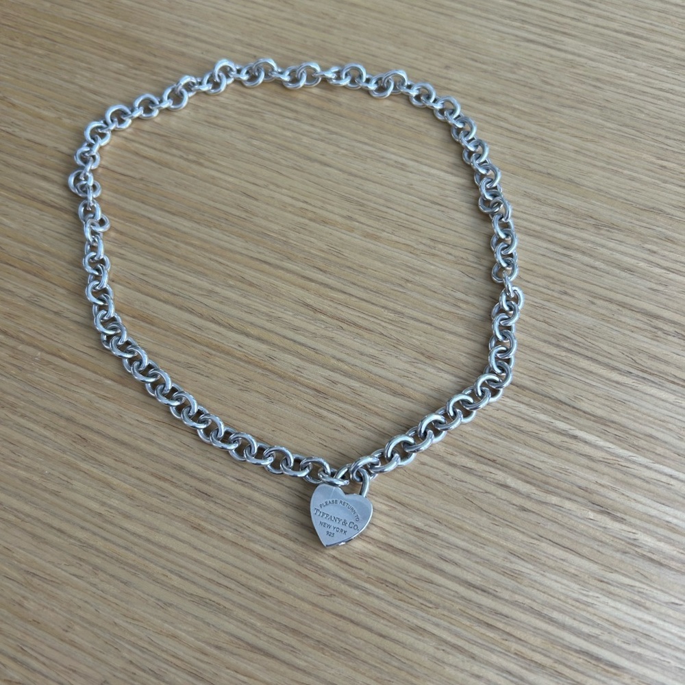 Tiffany & Co Heart Lock Charm Pendant Chain Link Necklace